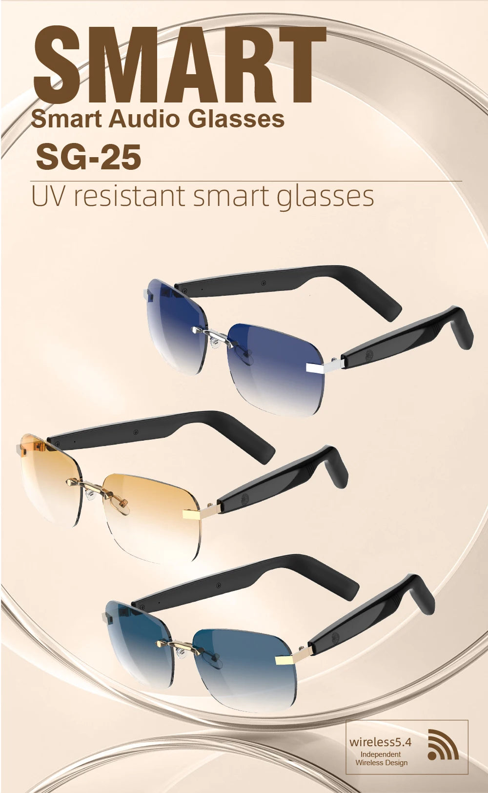 SG25 Ultra-Thin Smart Audio Glasses Bluetooth 5.4