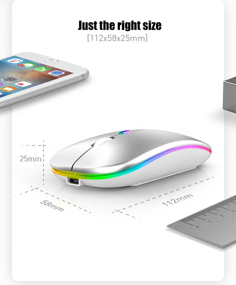 Rechargeable Wireless Silent Mouse Dual Mode 2.4GHz + Bluetooth LED Backlit