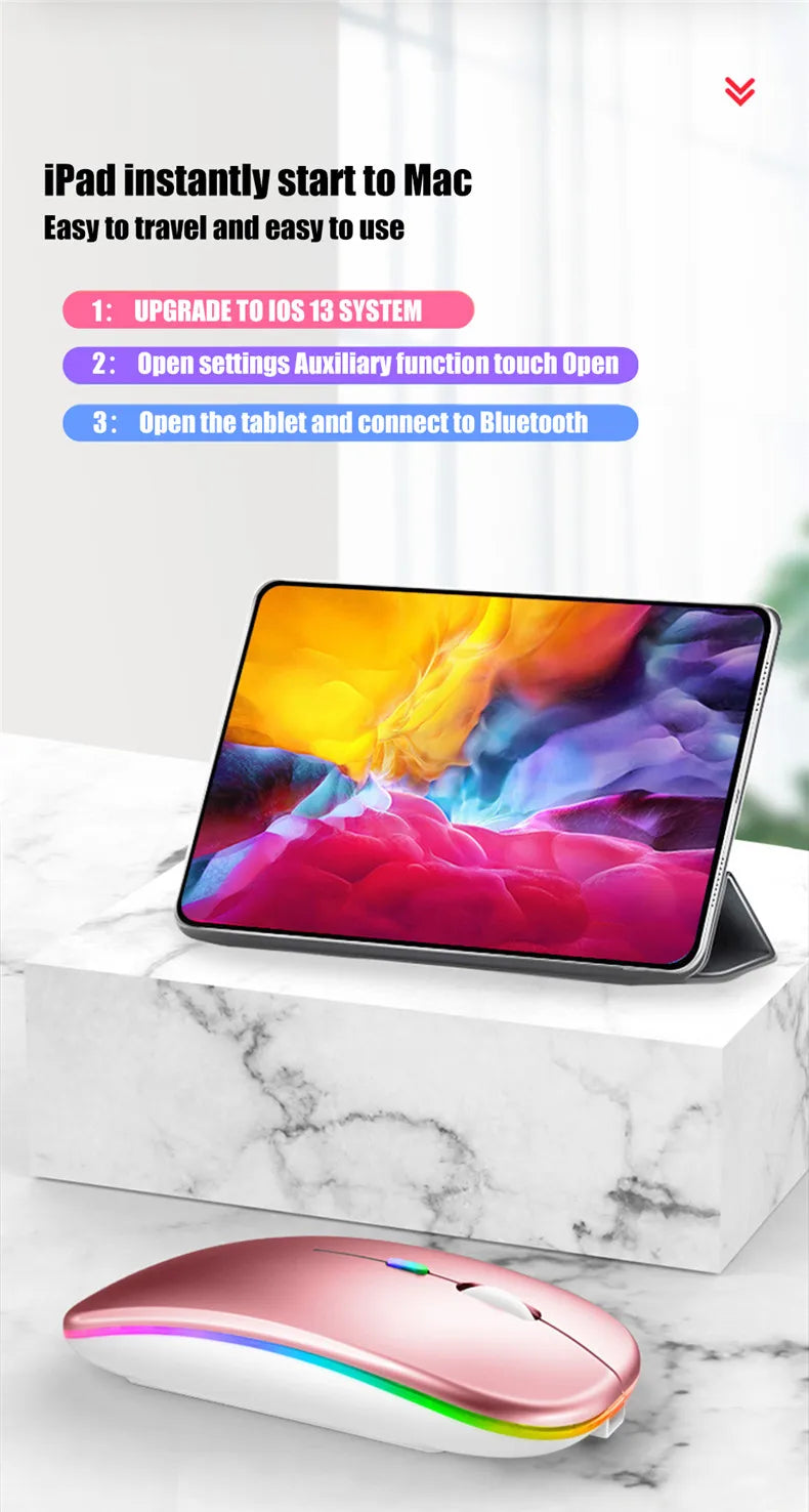 Rechargeable Wireless Silent Mouse Dual Mode 2.4GHz + Bluetooth LED Backlit