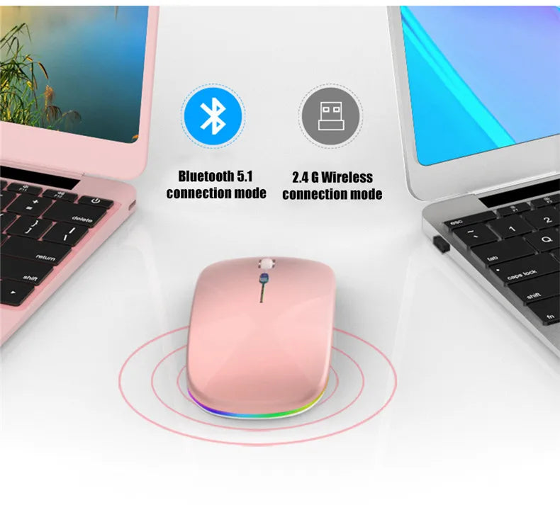 Rechargeable Wireless Silent Mouse Dual Mode 2.4GHz + Bluetooth LED Backlit