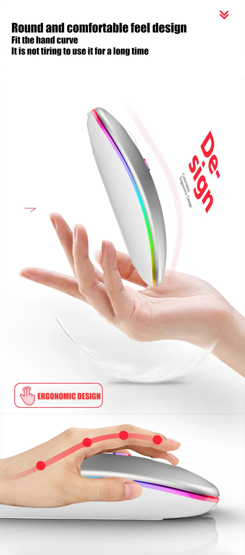 Rechargeable Wireless Silent Mouse Dual Mode 2.4GHz + Bluetooth LED Backlit