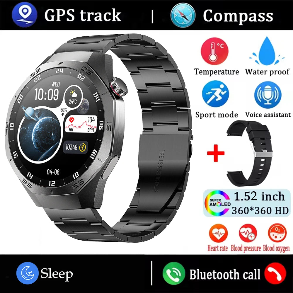 Shortened Title: 2025 Smart Watch for Men AMOLED Screen GPS Heart Rate Bluetooth Calls Waterproof