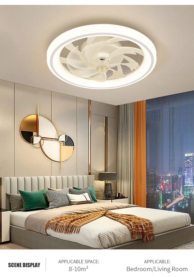 Smart Ceiling Fan with Light Remote Control Retractable Silent Blades 48cm