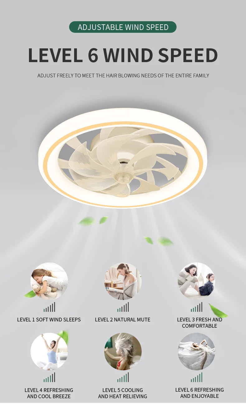 Smart Ceiling Fan with Light Remote Control Retractable Silent Blades 48cm