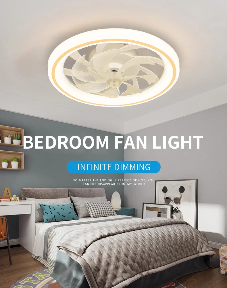 Smart Ceiling Fan with Light Remote Control Retractable Silent Blades 48cm