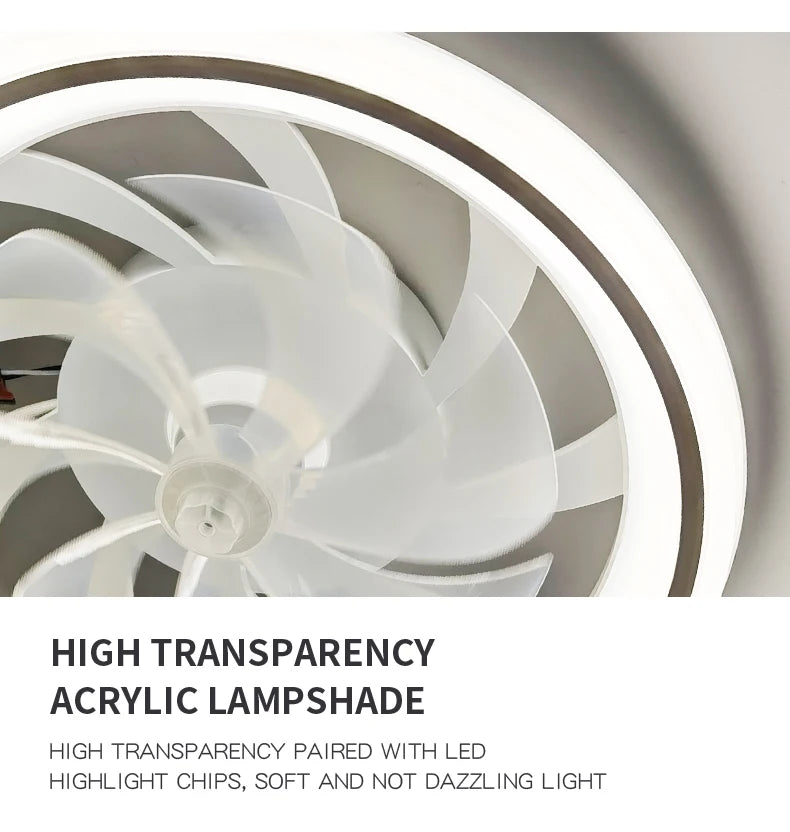 Smart Ceiling Fan with Light Remote Control Retractable Silent Blades 48cm