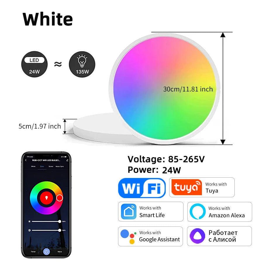 Tuya Smart WiFi Bluetooth RGB LED Ceiling Light 24W APP Voice Control