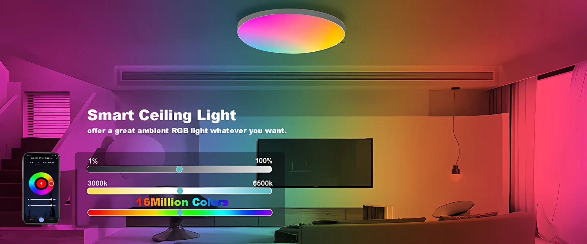 Tuya Smart WiFi Bluetooth RGB LED Ceiling Light 24W APP Voice Control