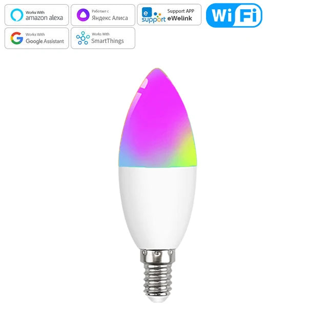 E14 Smart WiFi/Zigbee RGBCW LED Candle Bulb Dimmable for Alexa & Google Home