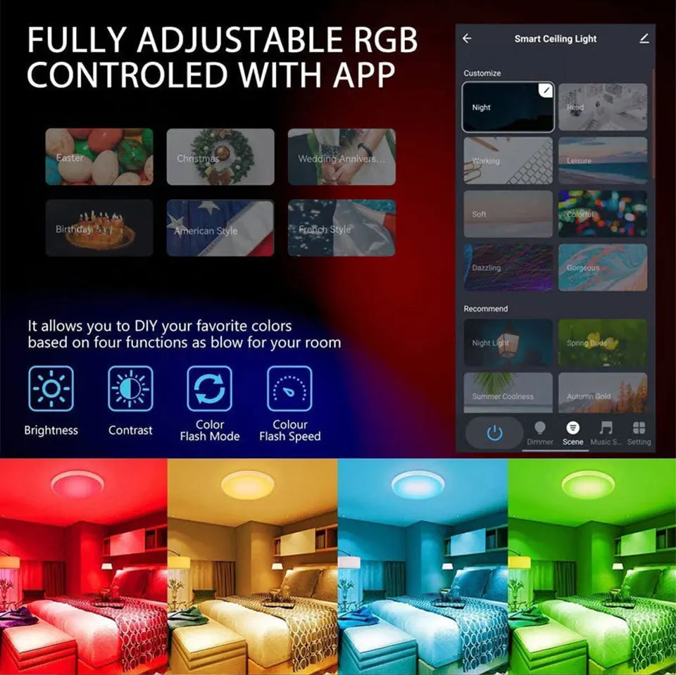 Tuya Smart WiFi Bluetooth RGB LED Ceiling Light 24W APP Voice Control