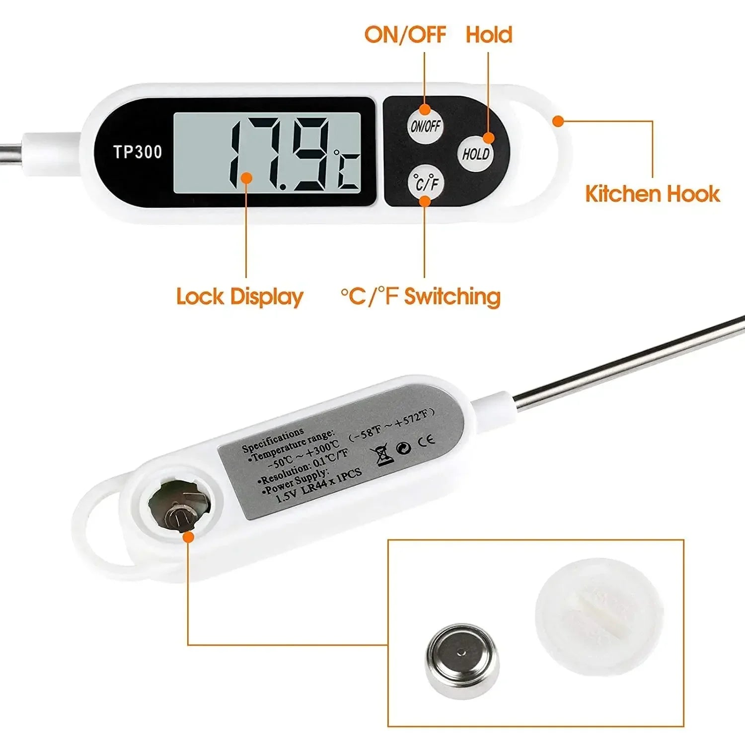 Digital Instant Read Meat Thermometer with LCD Display for Cooking BBQ