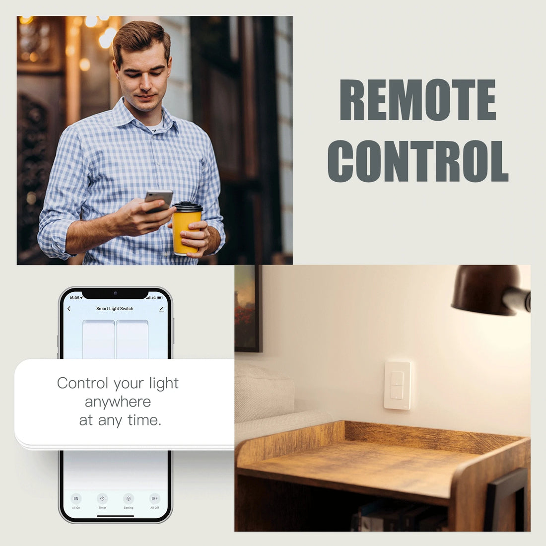 MOES Tuya Wi-Fi Smart Light Switch, Single Pole Push Button