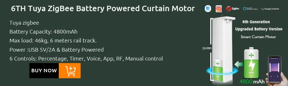 LifeLibero Tuya Zigbee/Wi-Fi Smart Curtain Motor with Voice & App Control