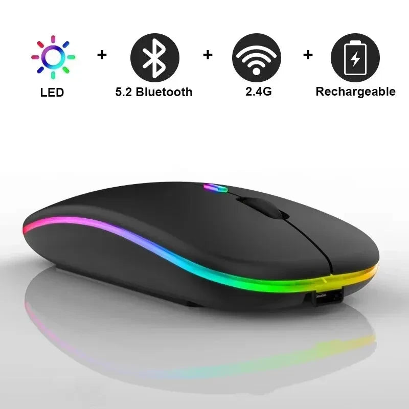 Rechargeable Wireless Silent Mouse Dual Mode 2.4GHz + Bluetooth LED Backlit