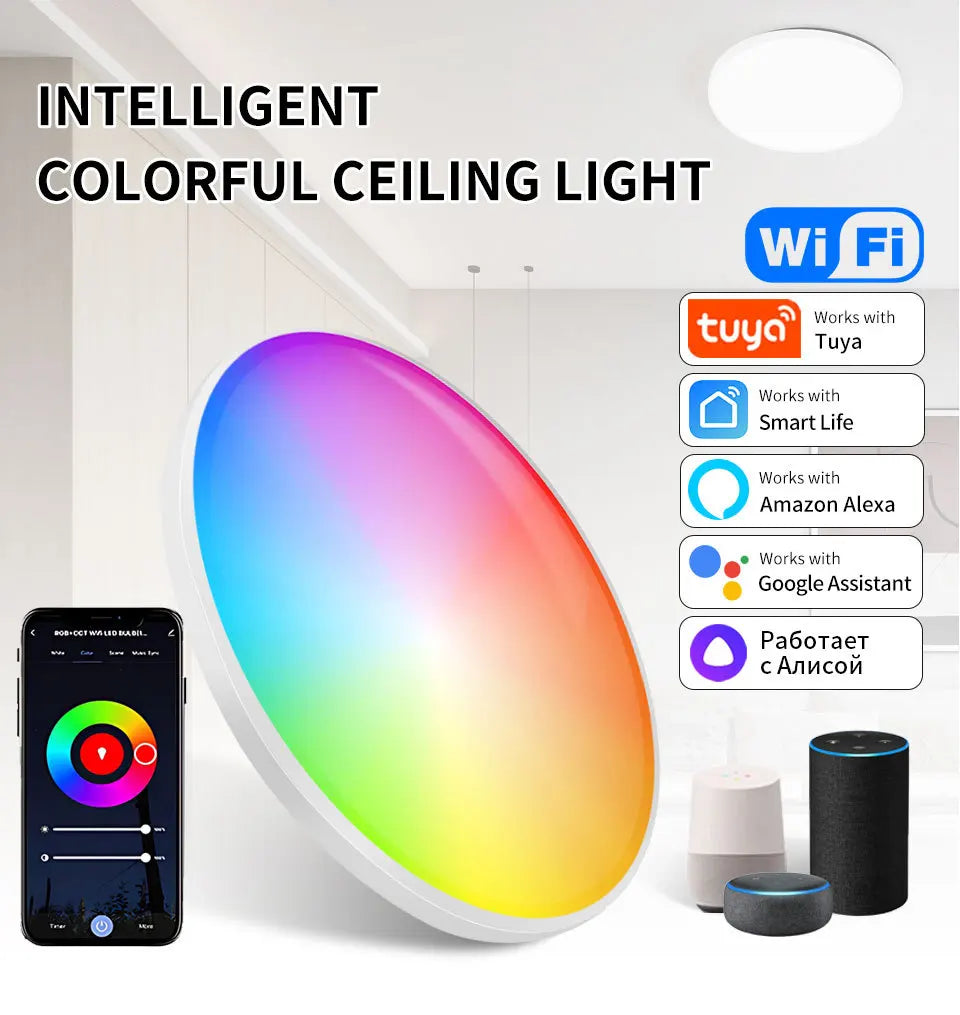 Tuya Smart WiFi Bluetooth RGB LED Ceiling Light 24W APP Voice Control