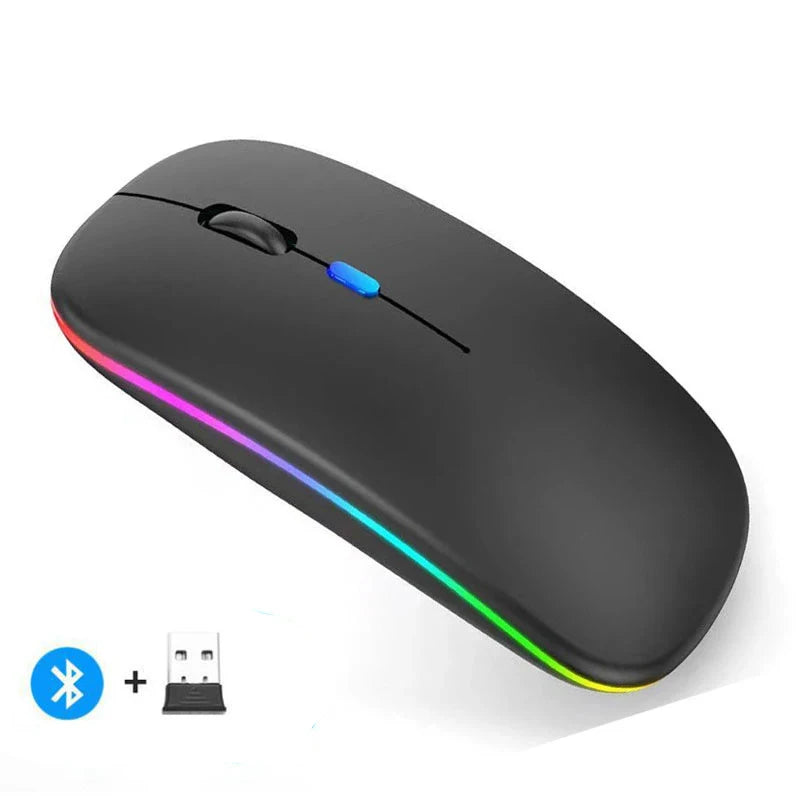 Rechargeable Wireless Silent Mouse Dual Mode 2.4GHz + Bluetooth LED Backlit