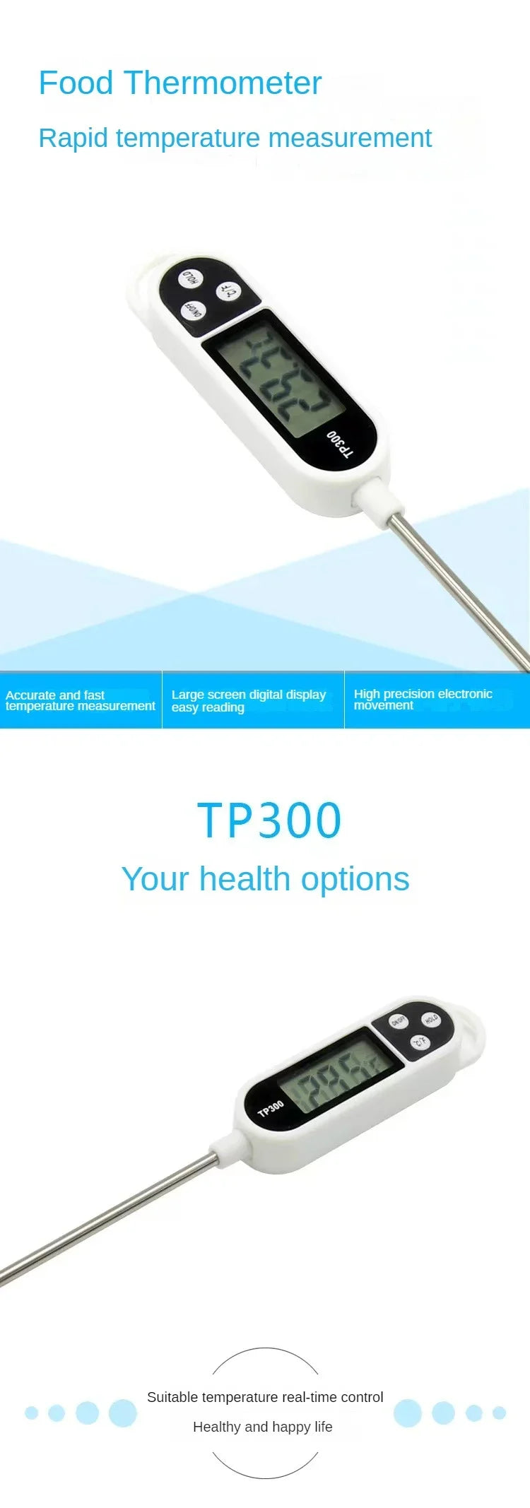 Digital Instant Read Meat Thermometer with LCD Display for Cooking BBQ