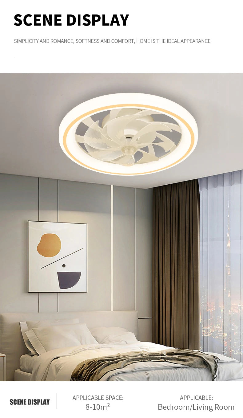 Smart Ceiling Fan with Light Remote Control Retractable Silent Blades 48cm