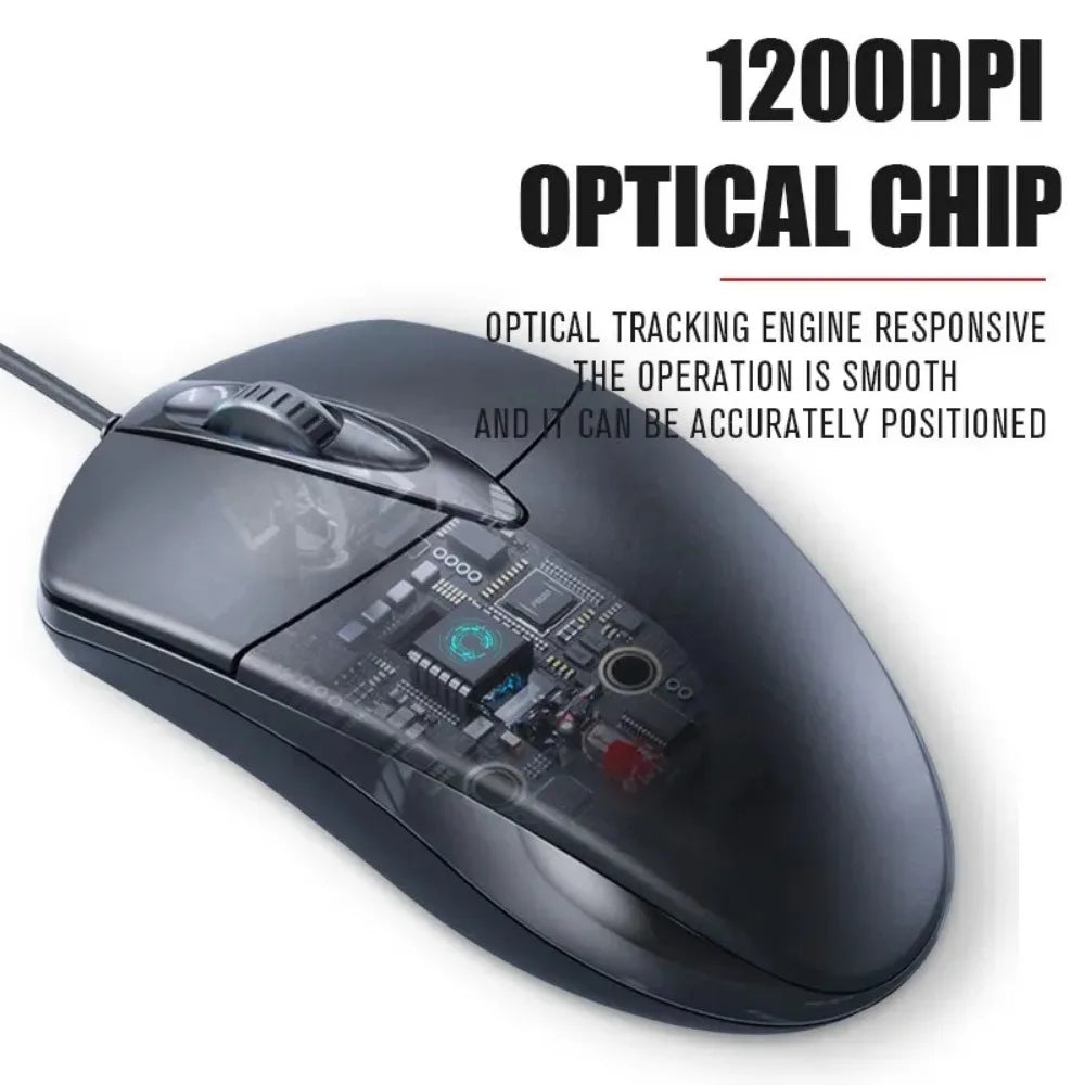 USB Wired Optical Mouse 1200DPI Anti-Slip Scroll for Laptop & PC