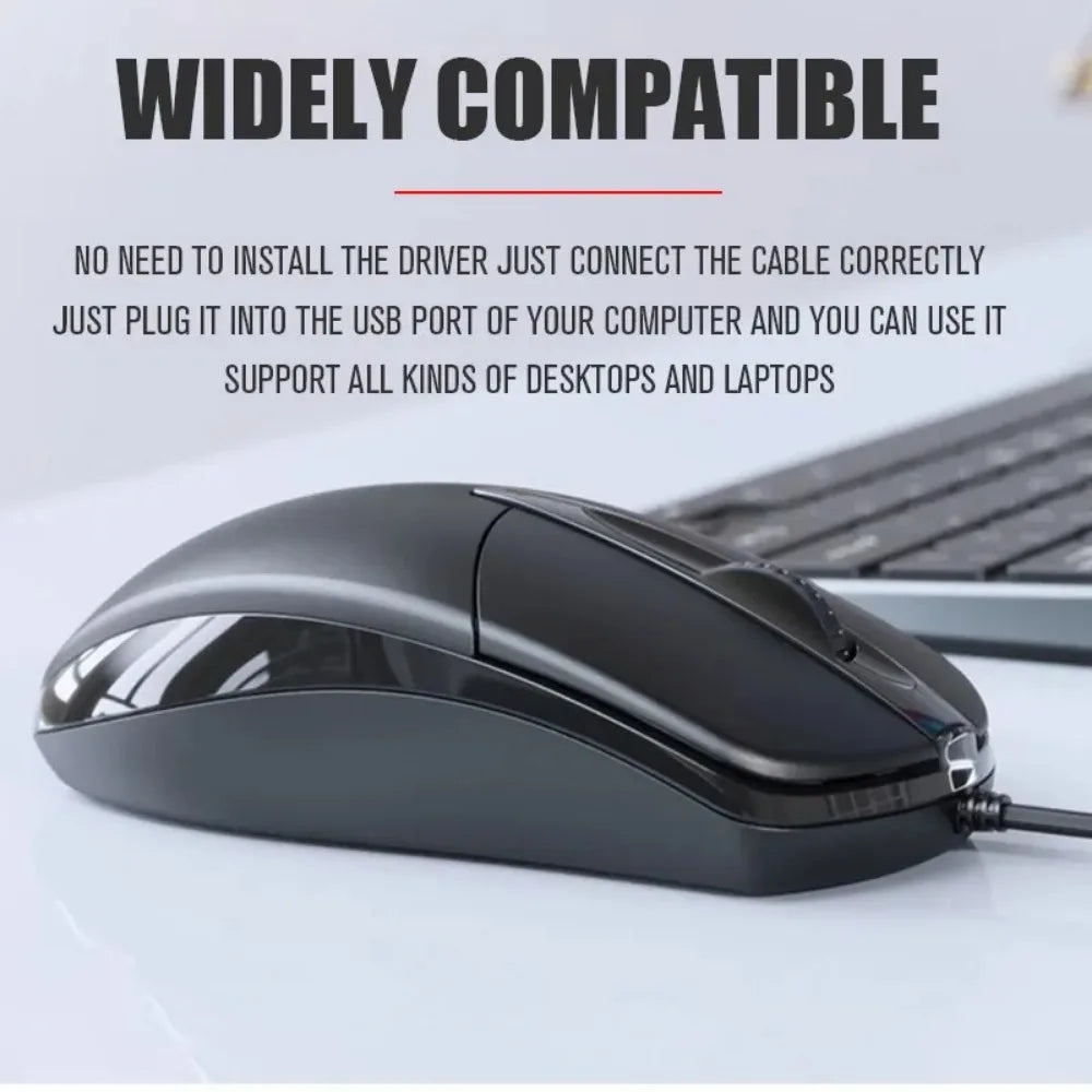 USB Wired Optical Mouse 1200DPI Anti-Slip Scroll for Laptop & PC