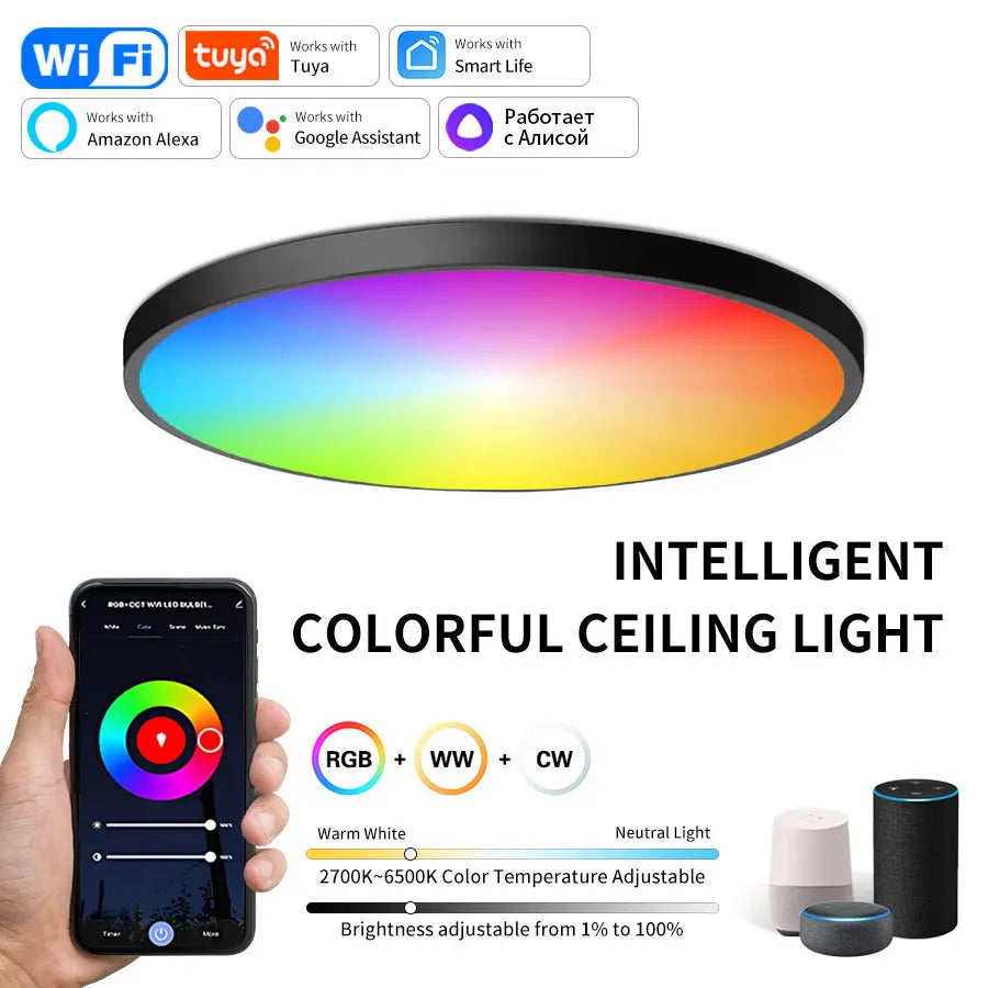 Tuya Smart WiFi Bluetooth RGB LED Ceiling Light 24W APP Voice Control