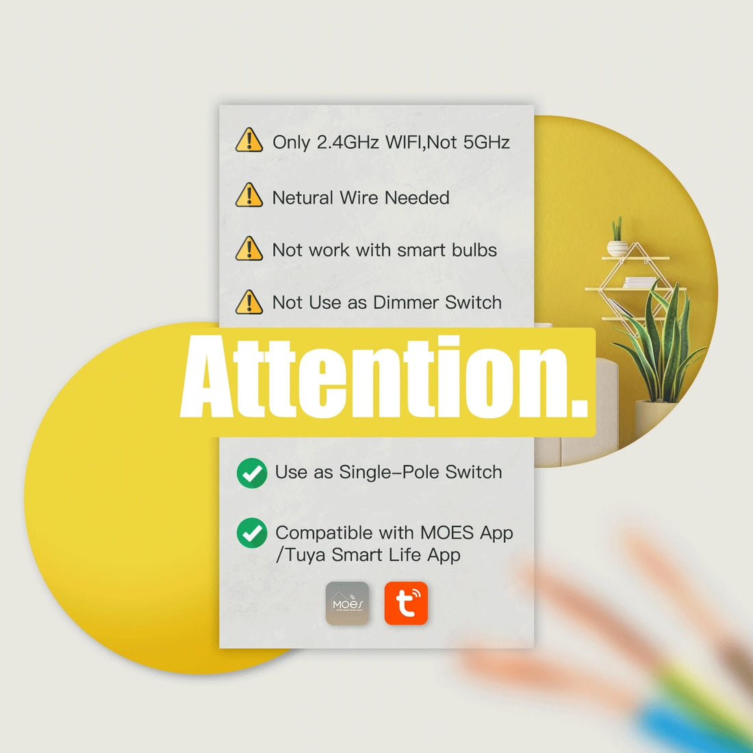 MOES Tuya Wi-Fi Smart Light Switch, Single Pole Push Button