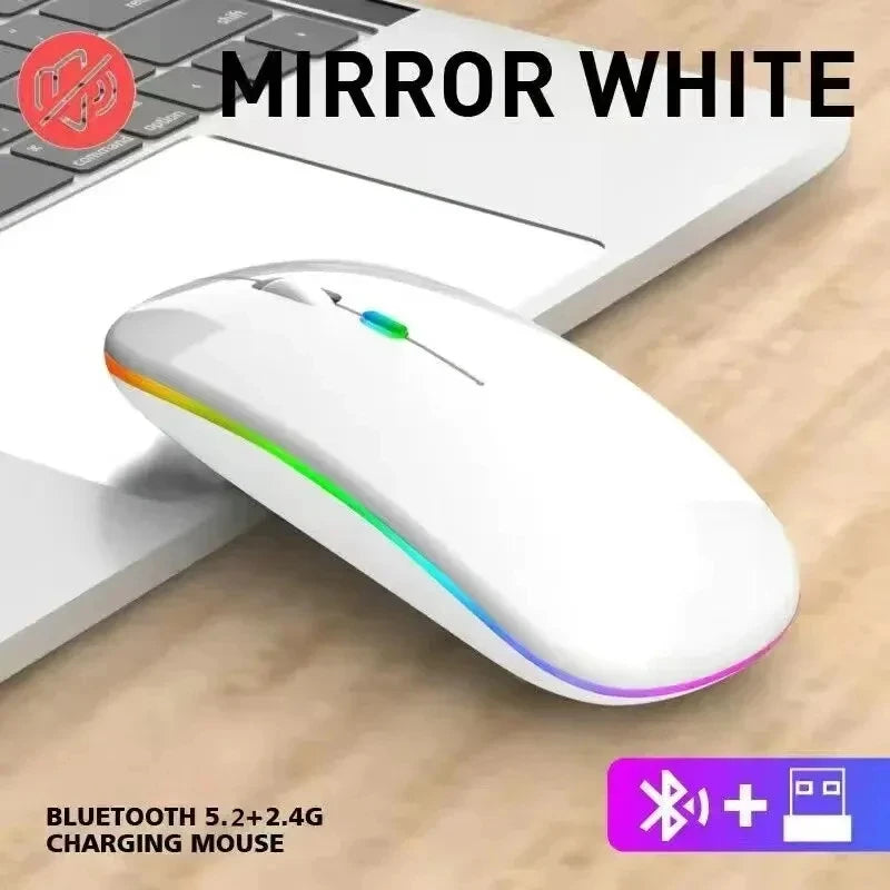 Rechargeable Wireless Silent Mouse Dual Mode 2.4GHz + Bluetooth LED Backlit