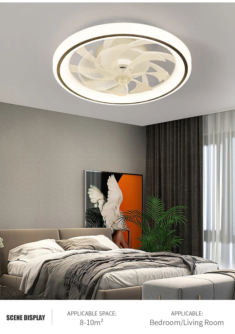 Smart Ceiling Fan with Light Remote Control Retractable Silent Blades 48cm
