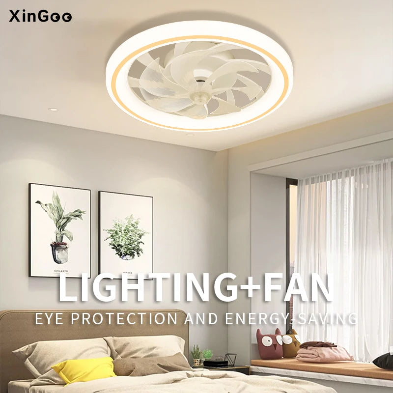 Smart Ceiling Fan with Light Remote Control Retractable Silent Blades 48cm