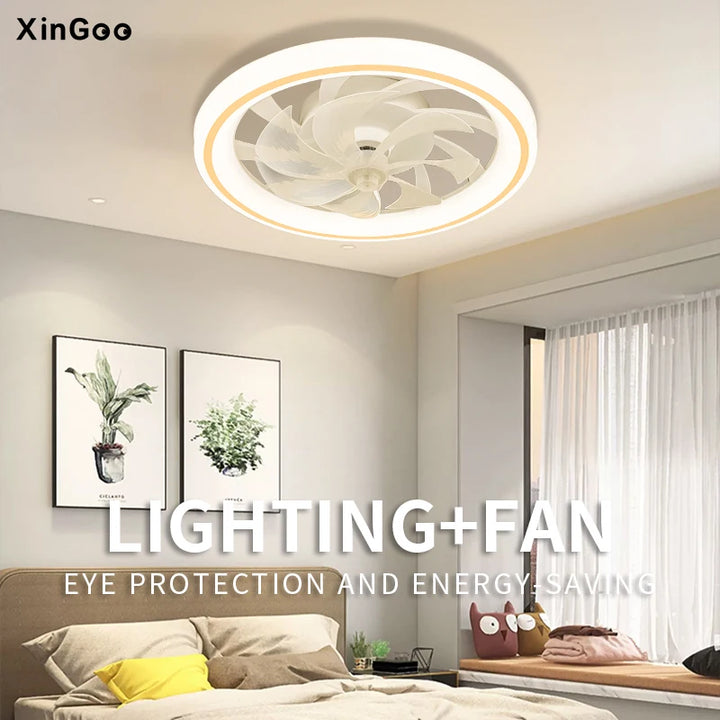 Smart Ceiling Fan with Light Remote Control Retractable Silent Blades 48cm