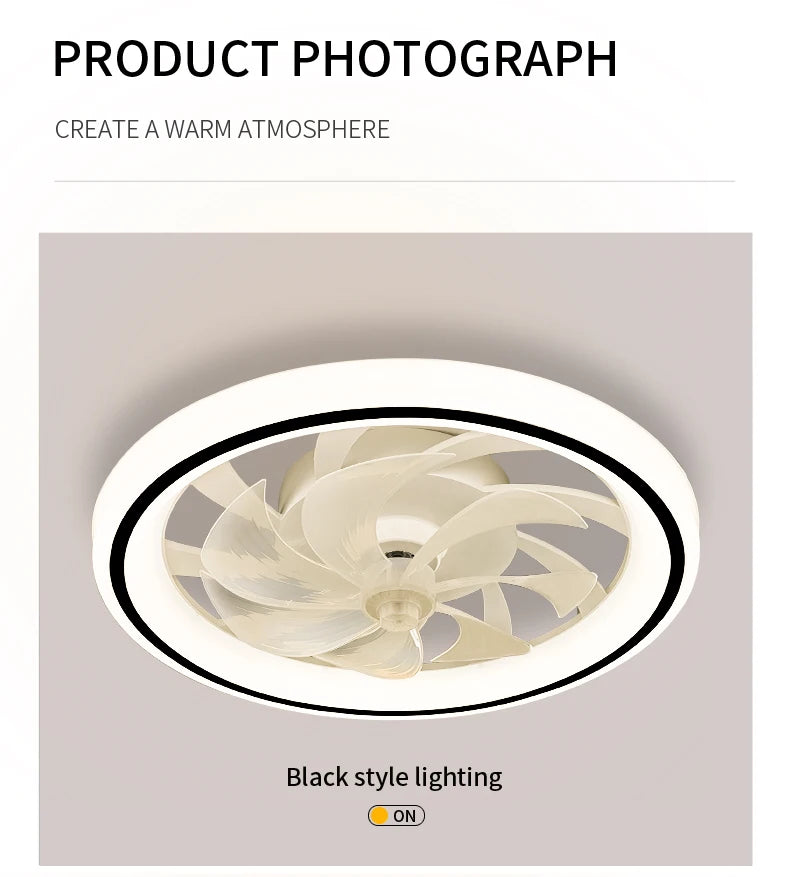 Smart Ceiling Fan with Light Remote Control Retractable Silent Blades 48cm