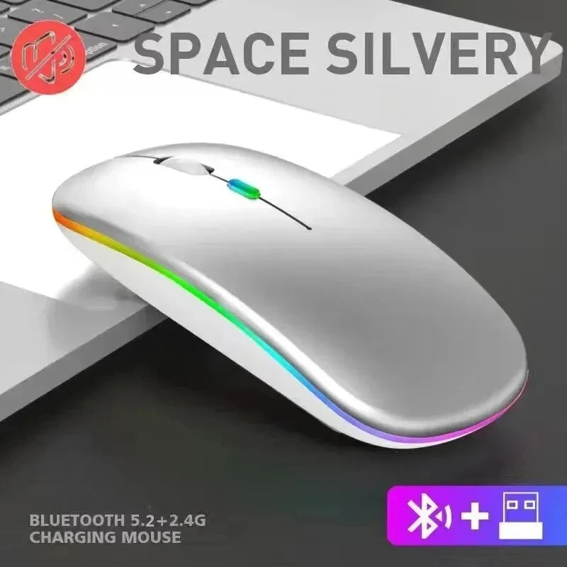 Rechargeable Wireless Silent Mouse Dual Mode 2.4GHz + Bluetooth LED Backlit