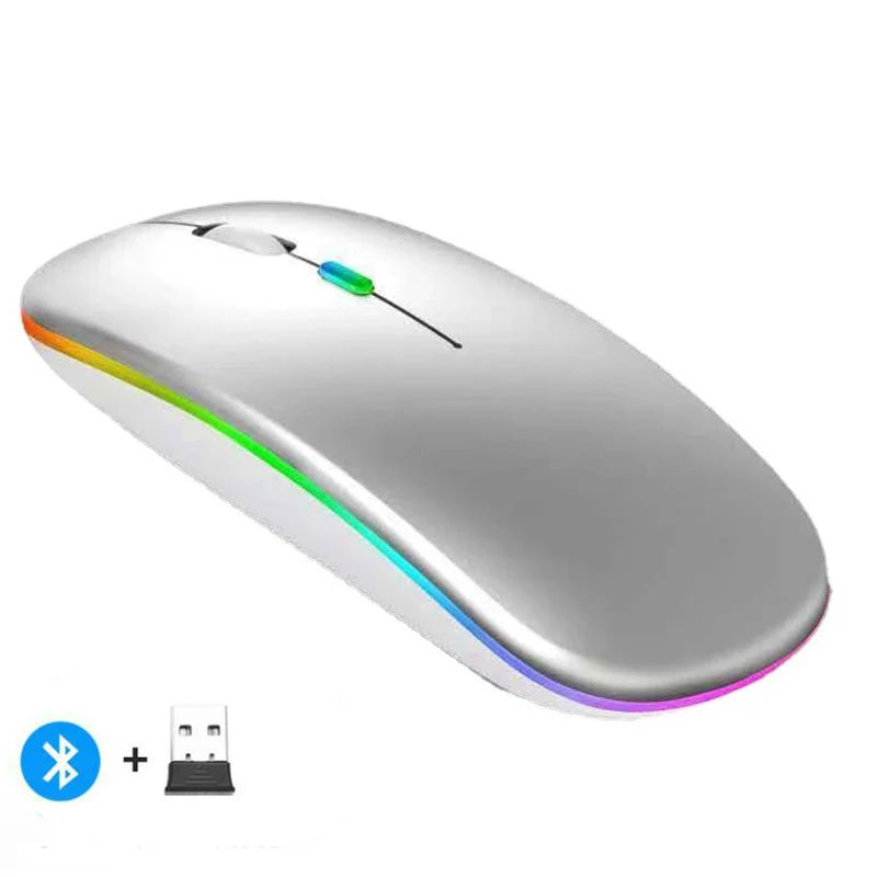 Rechargeable Wireless Silent Mouse Dual Mode 2.4GHz + Bluetooth LED Backlit