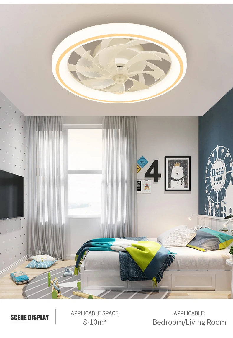 Smart Ceiling Fan with Light Remote Control Retractable Silent Blades 48cm