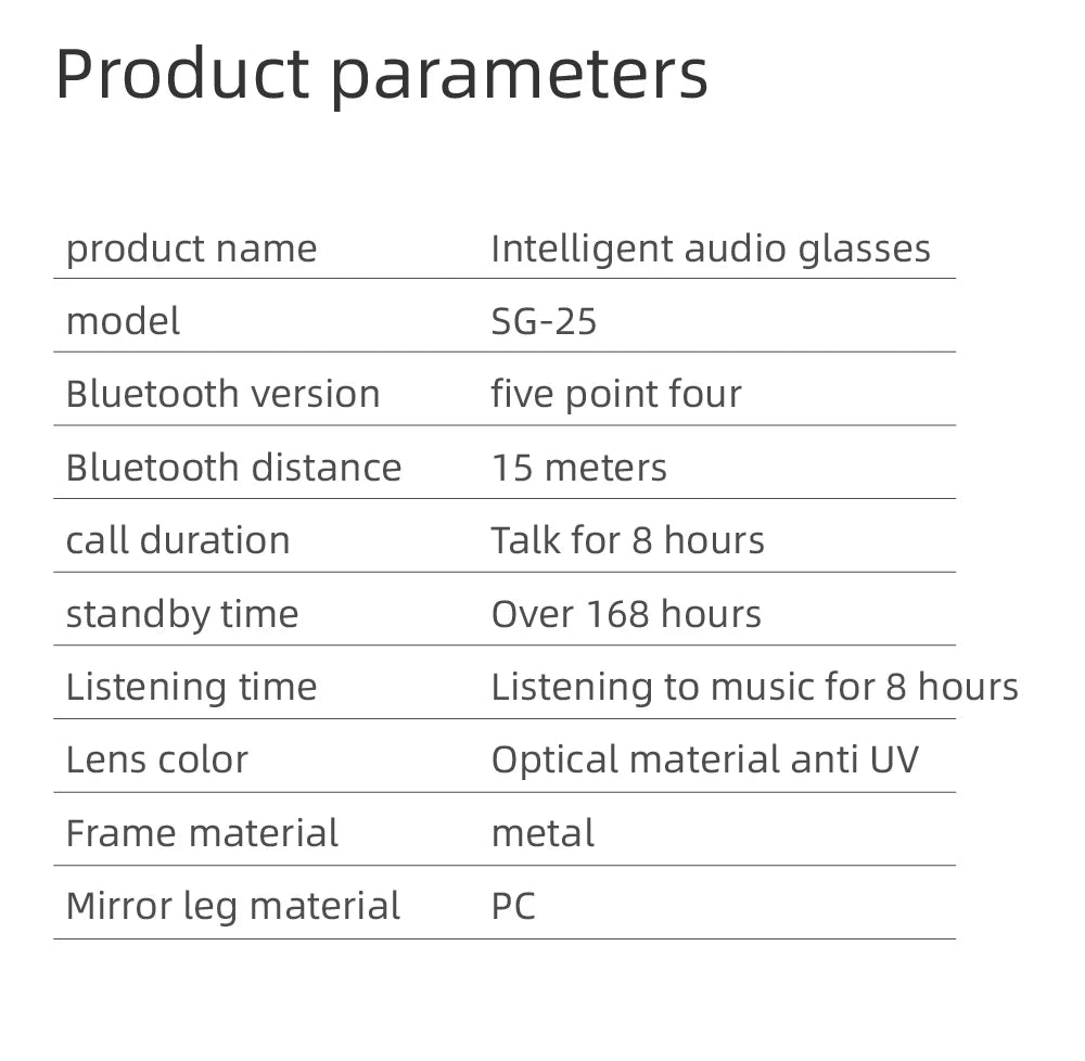 SG25 Ultra-Thin Smart Audio Glasses Bluetooth 5.4