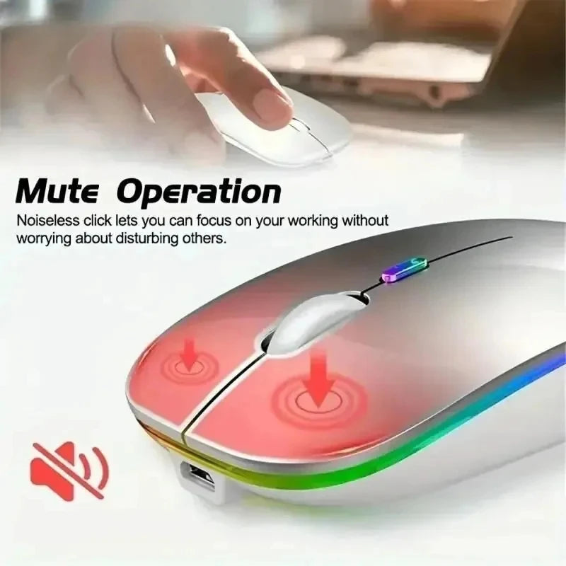 Rechargeable Wireless Silent Mouse Dual Mode 2.4GHz + Bluetooth LED Backlit