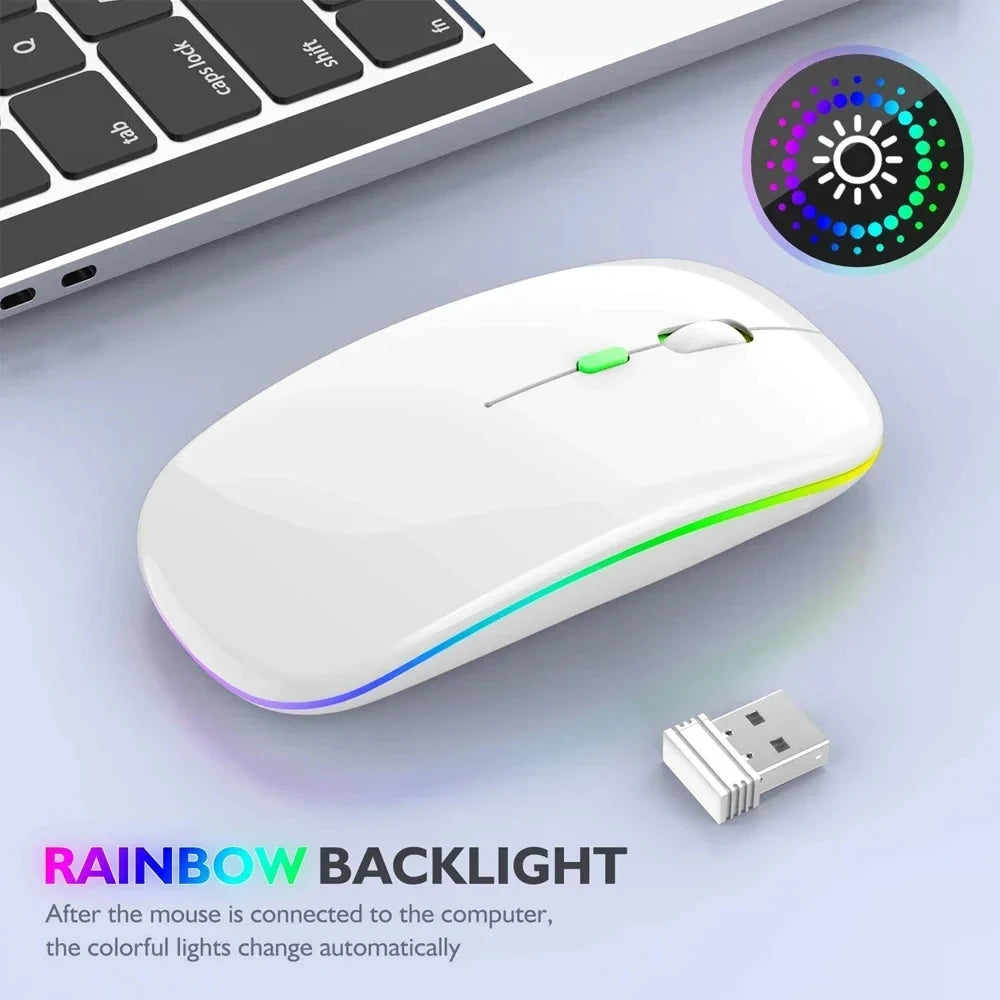Rechargeable Wireless Silent Mouse Dual Mode 2.4GHz + Bluetooth LED Backlit