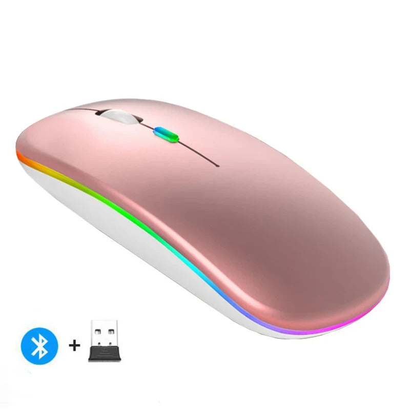 Rechargeable Wireless Silent Mouse Dual Mode 2.4GHz + Bluetooth LED Backlit