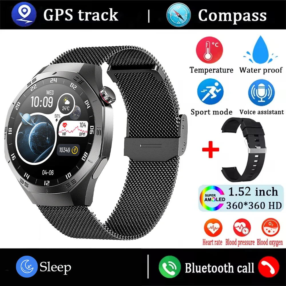 Shortened Title: 2025 Smart Watch for Men AMOLED Screen GPS Heart Rate Bluetooth Calls Waterproof