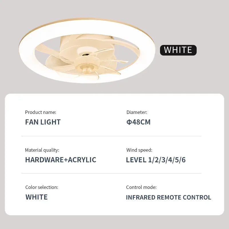 Smart Ceiling Fan with Light Remote Control Retractable Silent Blades 48cm