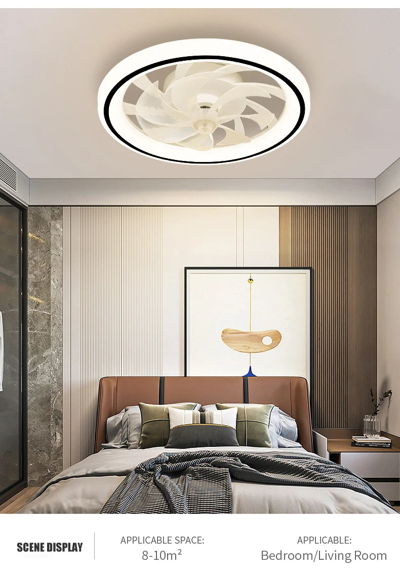 Smart Ceiling Fan with Light Remote Control Retractable Silent Blades 48cm