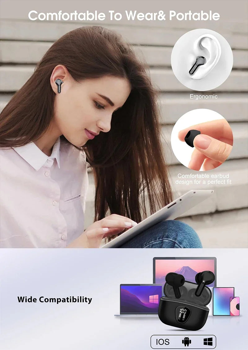 Wireless Earbuds BT5.3 HiFi Stereo with ENC Noise Cancelling